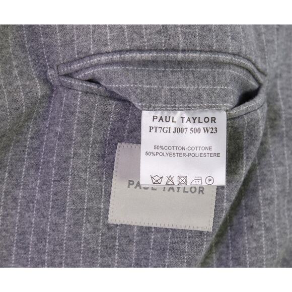 Paul Taylor Gray Pinstripe Jersey Knit Cotton Patch Pocket Blazer Jacket 36R - Picture 10 of 10